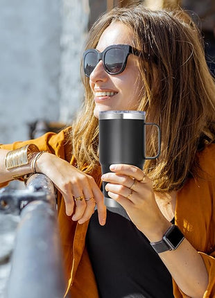 20 oz Stainless Steel Tumbler with Handle Bulk Metal Insulated Tumblers Travel Coffee Mug with Handle Double Wall Tumbler Cup with Lid and Straw, Black 6 Pack