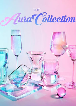 Dragon Glassware Stemless Wine Glasses - 16 oz Stemless Wine Glass Set with Finger Indentations - Set of 2 Iridescent Glassware - Aerates Naturally