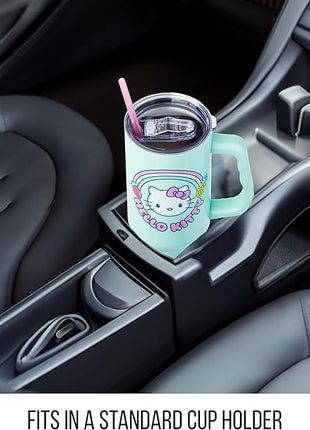 Silver Buffalo Sanrio Hello Kitty Kawaii Strawberry, Pineapple, and Rainbows Stainless Steel Tumbler with Handle and Straw, Fits in Standard Cup Holder, 40 Ounces (Pack of 12)