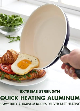 GreenPan Rio Healthy Ceramic Nonstick 8" Frying Pan Skillet and Silicone Spatula Set, Soft Grip Handle, Breaktfast Meal Set, PFAS-Free, Dishwasher Safe, Oven Safe, Black