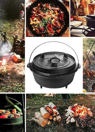 Overmont Camp Dutch Oven Pre Seasoned Cast Iron Lid Also a Skillet Casserole Pot with Lid Lifter for Camping Cooking BBQ Baking 9QT(Pot+Lid)