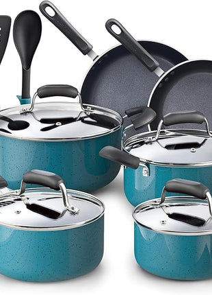 Cook N Home Pots and Pans Nonstick Cookware Set 12-Piece, Kitchen Cooking Set with Frying Pans and Saucepans, Induction Compatible, Turquoise