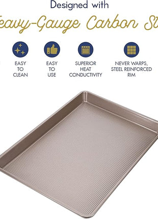 Ultra Cuisine Wire Rack Baking Sheet Pan Set - Half Sheet Pan Set with 100% Stainless Wire Rack - Dishwasher Safe - Steel Reinforced Rim - Aluminum Cooling racks for Cooking and Baking - Champagne