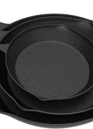 Frying Pans - Set of 3 Pre-Seasoned Cast Iron Skillets with 10-Inch, 8-Inch, and 6-Inch Sizes - Nonstick Camping Cookware by Home-Complete (Black)