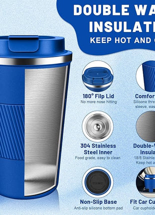 Insulated Coffee Tumblers with Flip Lid 12oz / 17oz, Stainless Steel Travel Coffee Mug Leak Proof, Vacuum Insulated Coffee Mug Reusable Cup, Keeps Cold and Hot for Coffee Tea