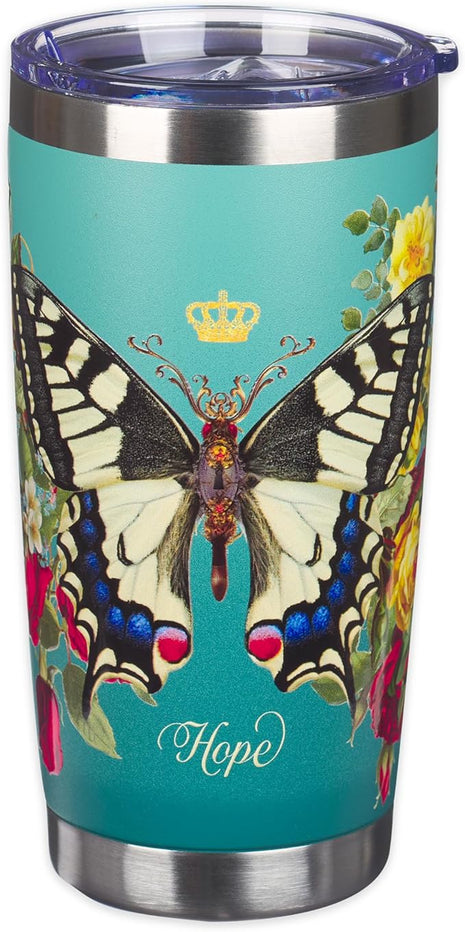 Christian Art Gifts Stainless Steel Double Wall Vacuum Insulated Tumbler 18 oz Butterfly Teal BPA-free Travel Mug with Retractable Lid Inspirational Bible Verse for Women - Hope -Isaiah 40:31
