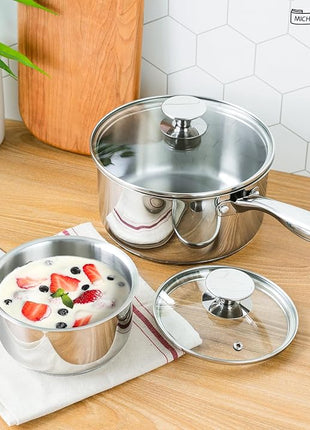 MICHELANGELO 1Qt & 2Qt Tri-ply Stainless Steel Saucepan Set, Small Cooking Pots with Tempered Glass Lids, Induction Ready, Oven & Dishwasher Safe, Multipurpose Sauce Pans for Home Kitchen & Restaurant