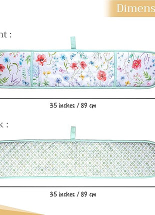 Maison d' Hermine Double Oven Mitts 100% Cotton 7"x35" Double Oven Mitt Heat Resistant BBQ Cooking Gloves with Loop, Baking, Grilling, Home, Kitchen, Handling Hot Pans Spring Summer (Just Floral).