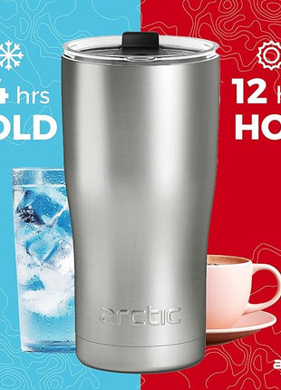 Arctic Tumblers Stainless Steel Camping & Travel 20 oz Tumbler With Lid (Splash Proof), Double Wall Vacuum Insulated, Premium Insulated Thermos - (Stainless, Turquoise, Pink, Black, 4-pack)