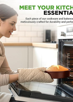 NutriChef 20 Piece Professional Home Kitchen Cookware and Bakeware, Pots and Pans Set Non Stick Kitchenware, Cool-Touch Handles, Safe for Gas, Electric, Induction Cooktops, Easy Clean, Brown