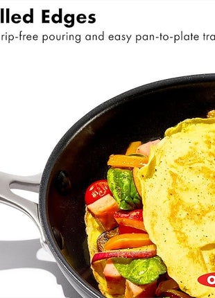 OXO Enhanced 8" Frying Pan Skillet, PFAS-Free Ceramic Nonstick, Durable Hard Anodized Cookware, Scratch Resistant, Stainless Steel Handle, Good Grips, Dishwasher Safe, Oven safe, Black