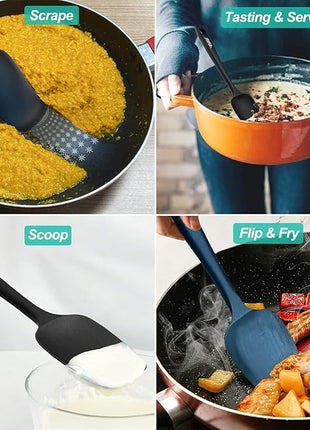 Silicone Spatula Set, High Heat Resistan Rubber Spoon Spatula, Non-Stick Spoonula with Seamless One Piece Design, Flexible Scrapers Baking Mixing Tool,3 Pack, Black