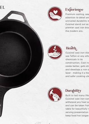 Cuisinel Cast Iron Skillet + Lid - 2-In-1 Multi Cooker - Deep Pot + Frying Pan - 3-Qt Dutch Oven - Pre-Seasoned Oven Cookware - Works for Bread, Indoor/Outdoor, Grill, Stovetop and Induction