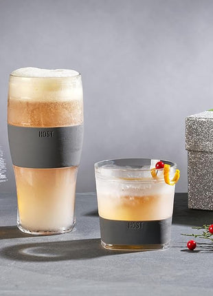 Host Freeze Beer Glasses, Freezable Beer Gifts for Men, Double Wall Insulated Pint Set, Tumbler for Cold Drinks, 16, Set of 2, Gray