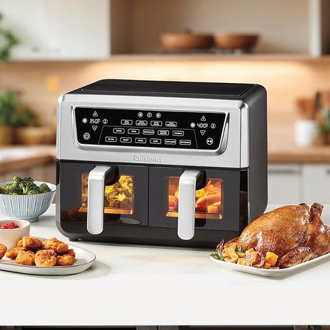 Cuisinart Dual Basket Air Fryer, Two Baskets 11 Qt in Total, 6 Functions: Air Fry, Roast, Bake, Broil, Dehydrate & Keep Warm, Features Sync Finish & Sync Settings, Toss Reminder & Auto-Pause, ADZ-112