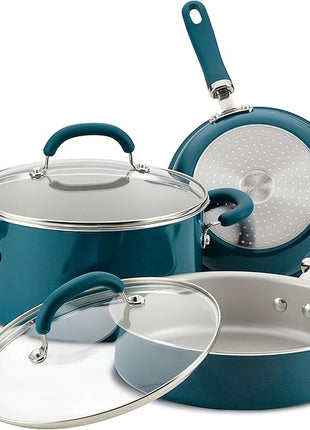 Rachael Ray Create Delicious Nonstick Cookware Pots and Pans Set, 13 Piece, Teal Shimmer