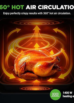 Nutrichef Electric Air Fryer Tenderizer 6.3 Quart | 12-1 Preset Cooking Functions | Includes Tenderizing Function | Digital Display | Transparent Window For Best Cooking Results | Black