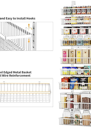 Moforoco 9-Tier White Over The Door Pantry Organizer, Pantry Organization and Storage, Black Hanging Basket Wall Spice Rack Seasoning Shelves, Home & Kitchen Bedroom Bathroom House Essentials