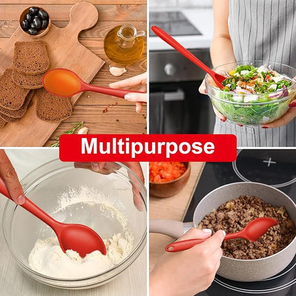 E-far Silicone Cooking Spoon Set of 2, Heat Resistant Kitchen Spoons Utensils Nonstick Mixing Spoon for Baking Stirring Serving, Non-Toxic & Dishwasher Safe (Red)