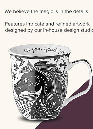 Karma Gifts 16 oz Black and White Boho Mug Horse - Cute Coffee and Tea Mug - Ceramic Coffee Mugs for Women and Men