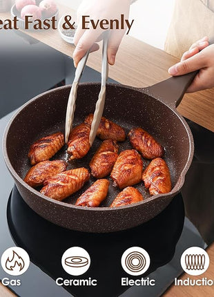 SENSARTE Nonstick Deep Frying Pan Skillet, 10-inch Saute Pan with Lid, Stay-Cool Handle, Cooking Pan, Healthy Stone Cookware Induction Compatible