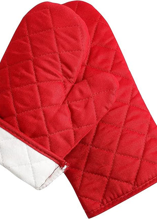 Oven Mitts and Pot Holders 4 pcs Set,High Heat Resistant 500 Degree Extra Thicken Long Kitchen Cotton Oven Glove for Cooking (12 Inch,Red)
