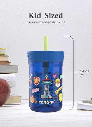 Contigo Leighton Kids Paw Patrol Plastic Water Bottle, Spill-Proof Tumblers with Straw, Dishwasher Safe, 14oz, Power Pups, Blue