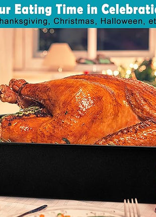 TeamFar Roasting Pan, 16’’ Nonstick Deep Lasagna Brownie Turkey Pan with V-Shaped Rack & Cooling Rack, with Stainless Steel Core & Nonstick Coating, Healthy & Sturdy Handles, Easy to Clean, Set of 3