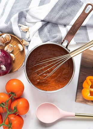 Pink and Gold Kitchen Utensils Set - 17-Piece Kitchen Tools Include Silicone Cooking Utensils, Spatula Holder, Measuring Cups and Spoons for Baking, Cooking - Stylish Pink Kitchen Accessories