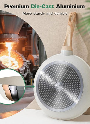 13 Pcs Pots and Pans Set, Nonstick Cookware Sets White Granite Induction Cookware, Non-toxic Healthy Non stick Kitchen Cooking Set with Frying Pans Set, Saucepans (PFAS/PFOA/PFOS Free)