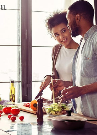 Cast Iron Skillet Set - 8" + 10"-Inch Frying Pans + Glass Lids + Silicone Handle Holder Grip Covers - Pre-Seasoned Oven Safe Cookware - Indoor/Outdoor Use - Grill, BBQ, Fire, Stovetop, Induction Safe