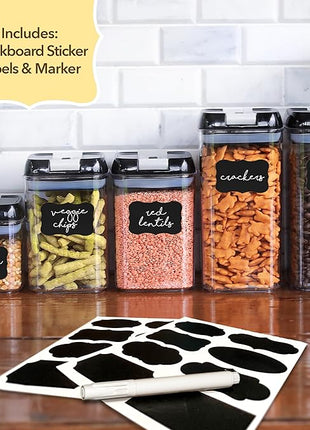 Simply Gourmet Airtight Food Storage Containers with Lids – 6 Piece Slim Kitchen Pantry Organization Set, 5 Cup Capacity, BPA-Free Clear Plastic, Stackable Containers for Flour, Sugar, Rice, Snacks