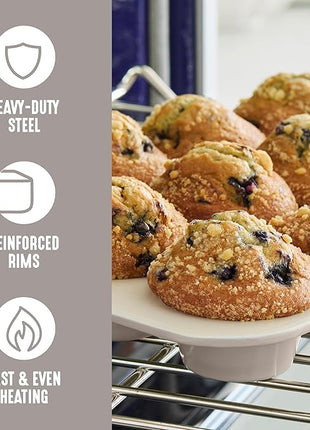 GreenLife 12-Cup Muffin Pan, PFAS-Free Healthy Nonstick Baking Tray, 11.4" x 1.9" x 15.9", Durable Ceramic Bakeware, Cupcakes, Egg Bites, Tarts, Brownies, Taupe