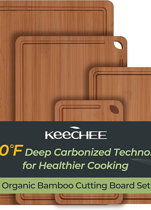 Wood Cutting Board, Carbonized Bamboo Cutting Boards Set With Smooth Surface & Easy Storage For Busy Kitchens, Ideal Charcuterie & Chopping, Durable, Knife-Friendly (4Pcs)