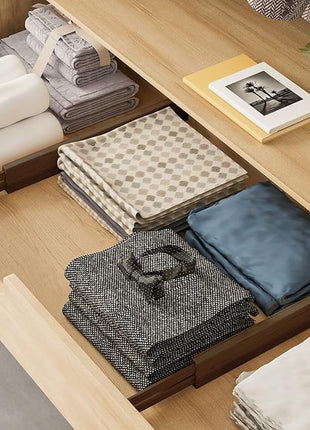 BAMEOS Drawer Divider,Expandable Bamboo Separators Adjustable Utensil Knife Fork Tool Kitchen Organizer, Clothes Fabric Drawer Organizer In Bathroom Bedroom Office, Cabinet Dresser Organizer 4-pack