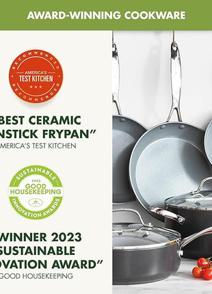 GreenPan Valencia Pro Ceramic Nonstick 11 Piece Cookware Set, Hard Anodized PFAS-Free Pots & Pans, Induction Ready, Compatible on All Cooktops, Dishwasher Safe, Oven Safe to 600F, Gray