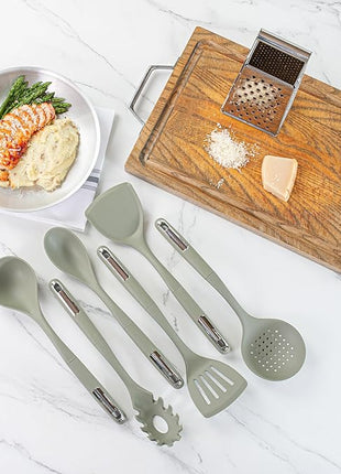 Restaurantware-Met Lux Kitchen Utensil Set, 1 Silicone Utensil Set - Consists 6 Pieces, High-Heat Tolerance, Green Silicone Kitchen Utensils, For No-Stick Cookware