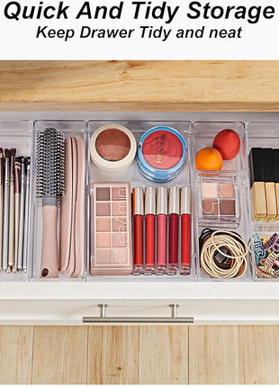 SMARTAKE 25-Piece Drawer Organizer with Non-Slip Silicone Pads, 4-Size Desk Drawer Organizer Trays Storage Tray for Makeup, Jewelries, Utensils in Bedroom Dresser, Office and Kitchen (Clear)