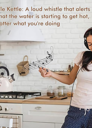 ARC Stainless Steel Whistling Tea Kettle, Magic Color Changing Design 2-Quart Stovetop Kettle Whistle White Teapot with Folding Cup & Trivet Mat