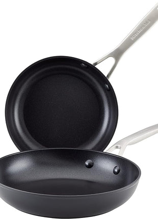KitchenAid Hard Anodized Induction Nonstick Frying Pan Set/Skillets, 8.25 Inch and 10 Inch - Matte Black