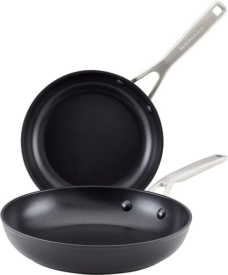 KitchenAid Hard Anodized Induction Nonstick Frying Pan Set/Skillets, 8.25 Inch and 10 Inch - Matte Black