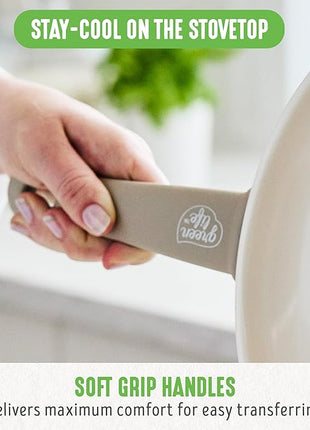 GreenLife 16 Piece Nonstick Cookware Set, Soft Grip Non-Toxic PFAS-Free Ceramic Pots & Pans, Dishwasher & Oven Safe, Frying, Sauce, Saute, Utensils, Glass Lids, Stay-Cool Handles, Wobble Free, Taupe