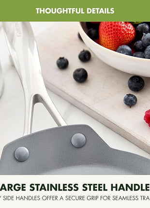 GreenPan Valencia Pro 9.5" Nonstick Crepe Pan, PFAS-Free Ceramic Flat Pancake Skillet, Induction Ready Cookware, Hard Anodized, Dishwasher & Oven Safe, Gray