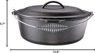 Lodge 9 Quart Pre-Seasoned Cast Iron Dutch Oven with Lid - Wire Bail Handle for Easy Transfer from Cooking Surface to Table - Use in the Oven, on the Stove, on the Grill or over the Campfire - Black