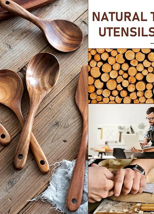 FJNATINH Wooden Spoons for Cooking, 8 Pcs Nonstick Wooden Cooking Utensils Set,Nonstick Natural and Healthy Kitchen Utensil（8 Pcs）