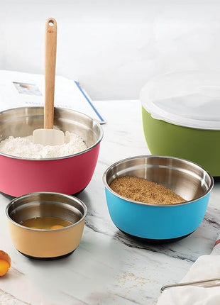 Double Wall Stainless Steel Mixing Bowls with Airtight Lids (Set of 4) Nesting Bowls for Space Saving Storage - Non-Slip Bottoms for Stability - Mixing Bowl Set For Cooking, Baking & Food Storage.