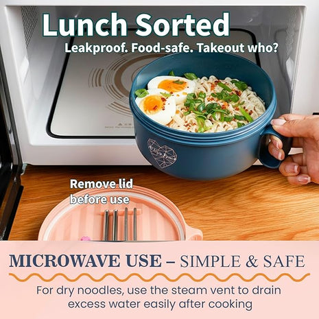 AI LOVE PEACE Ramen Bowl, 40 oz Microwaveable Noodle Cooker for Ramen, Pho, Soup, and Pasta, Dishwasher Safe and Portable, Ideal for Home, Office, Dorm, or Gift (Pink)