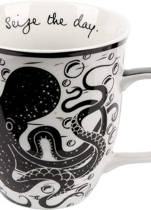 Karma Gifts 16 oz Black and White Boho Mug Octopus - Cute Coffee and Tea Mug - Ceramic Coffee Mugs for Women and Men