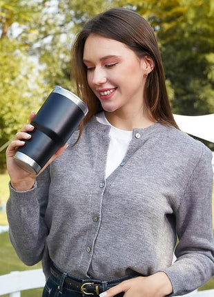 MEWAY 30oz Insulated Tumbler With Lids and Straws,Stainless Steel Double Vacuum Coffee Tumbler Cup, Brush, Durable Powder Coated Coffee Cup for Cold & Hot Drinks(Black,8 PACK)