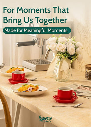 Sweese 8 Ounce Porcelain Stackable Cappuccino Cups with Saucers and Metal Stand - for Specialty Coffee Drinks, Cappuccino, Latte, Americano and Tea - Set of 4, Red